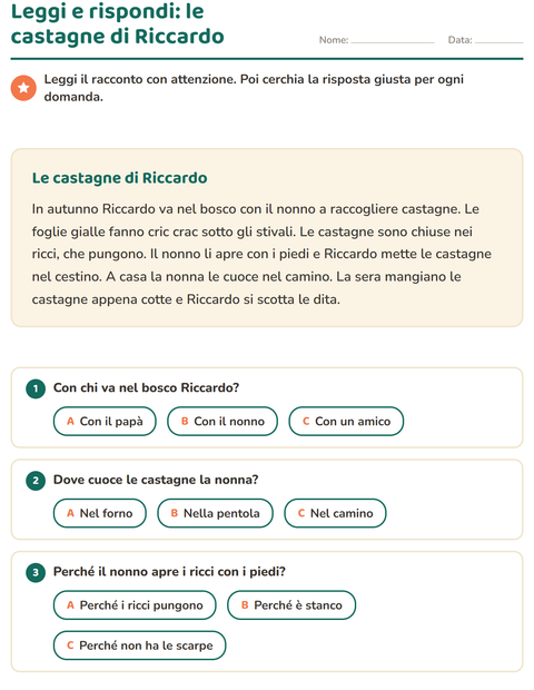 Anteprima della scheda di Comprensione del testo per Scuola primaria classe seconda