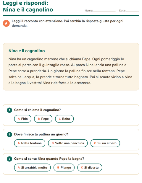 Anteprima della scheda di Comprensione del testo per Scuola primaria classe seconda