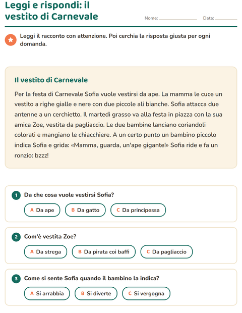 Anteprima della scheda di Comprensione del testo per Scuola primaria classe seconda