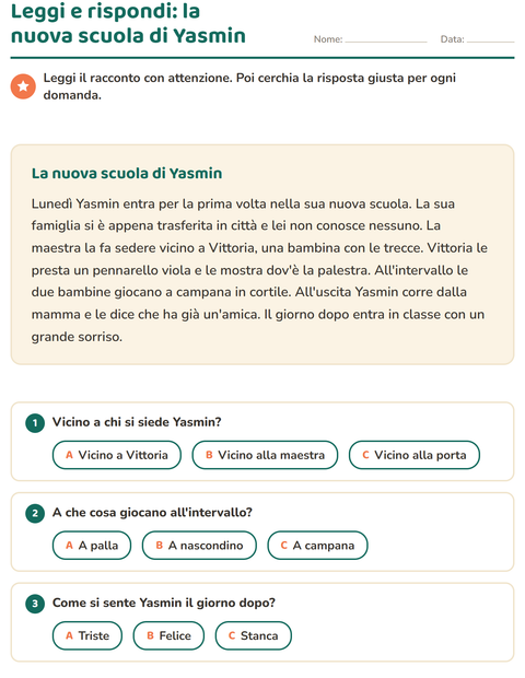 Anteprima della scheda di Comprensione del testo per Scuola primaria classe seconda