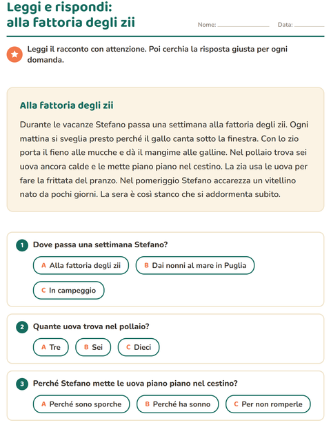 Anteprima della scheda di Comprensione del testo per Scuola primaria classe seconda