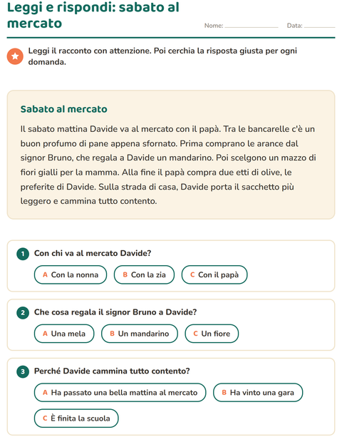 Comprensione del testo: sabato al mercato