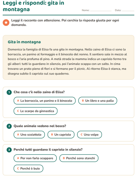 Anteprima di Comprensione del testo: gita in montagna