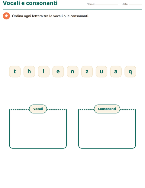 Anteprima della scheda di Conoscenza delle lettere per Scuola dell'infanzia (5-7 anni)