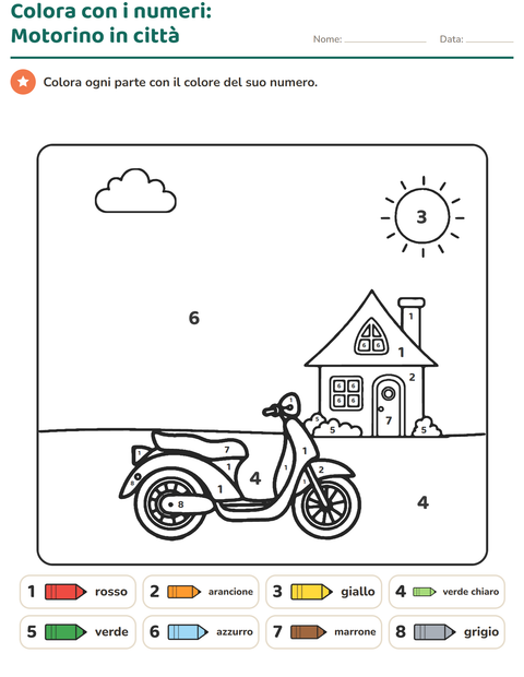 Anteprima della scheda di Conta e colora per Scuola dell'infanzia (5-7 anni)
