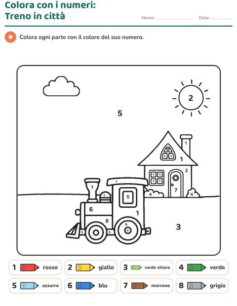 Anteprima della scheda di Conta e colora per Scuola dell'infanzia (5-7 anni)