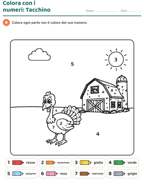 Anteprima della scheda di Conta e colora per Scuola dell'infanzia (5-7 anni)