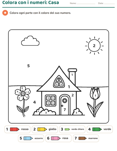 Anteprima della scheda di Conta e colora per Scuola dell'infanzia (5-7 anni)