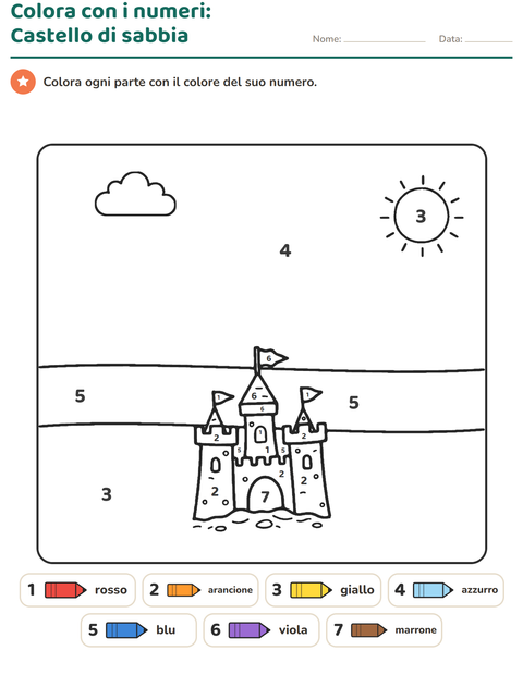Anteprima della scheda di Conta e colora per Scuola dell'infanzia (5-7 anni)