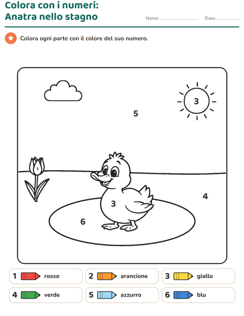 Anteprima della scheda di Conta e colora per Scuola dell'infanzia (5-7 anni)