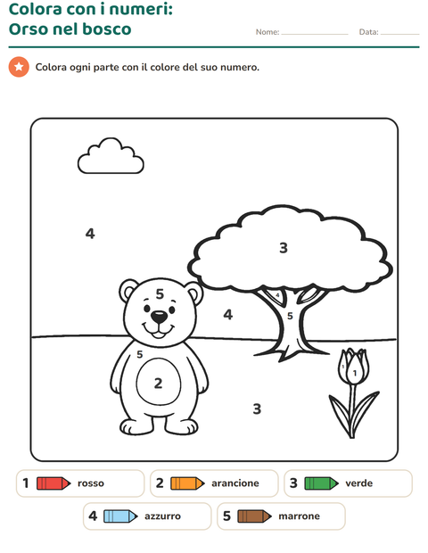 Anteprima della scheda di Conta e colora per Scuola dell'infanzia (5-7 anni)