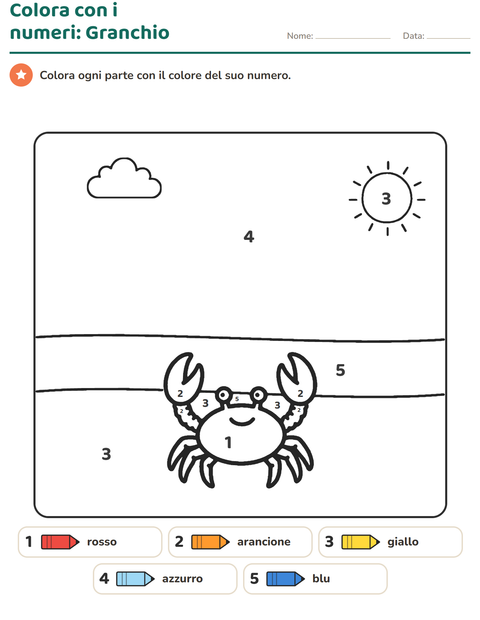 Anteprima della scheda di Conta e colora per Scuola dell'infanzia (5-7 anni)