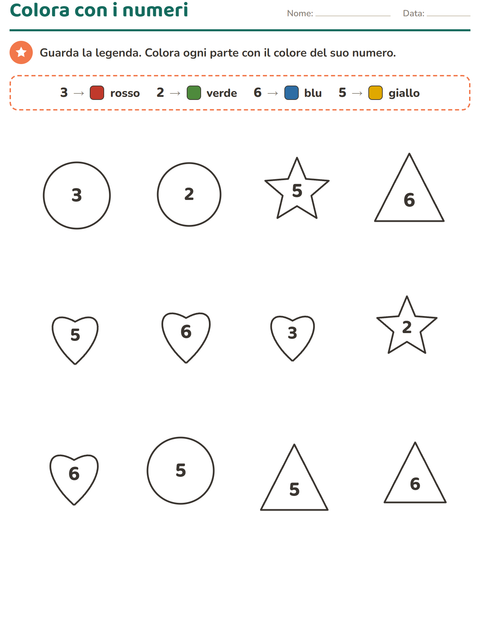 Anteprima di Colora con i numeri: legenda da 1 a 6