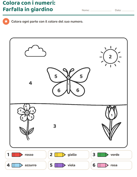 Anteprima della scheda di Conta e colora per Scuola dell'infanzia (5-7 anni)