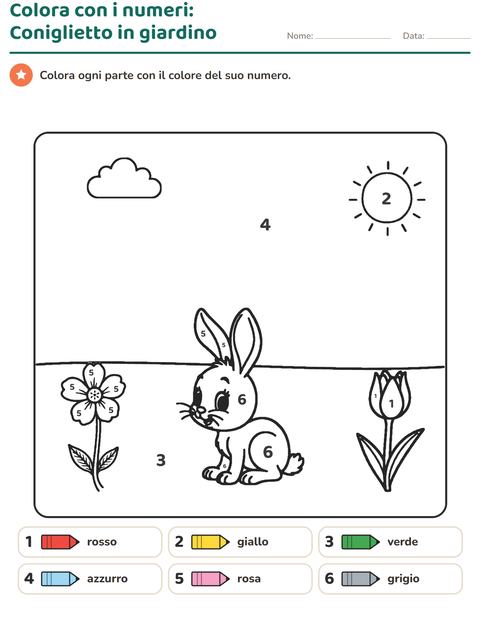 Anteprima della scheda di Conta e colora per Scuola dell'infanzia (5-7 anni)