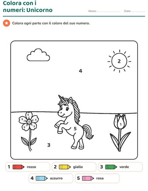 Anteprima della scheda di Conta e colora per Scuola dell'infanzia (5-7 anni)