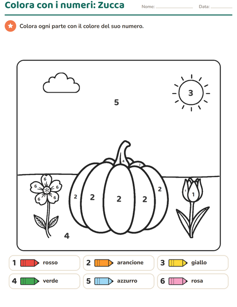 Anteprima della scheda di Conta e colora per Scuola dell'infanzia (5-7 anni)