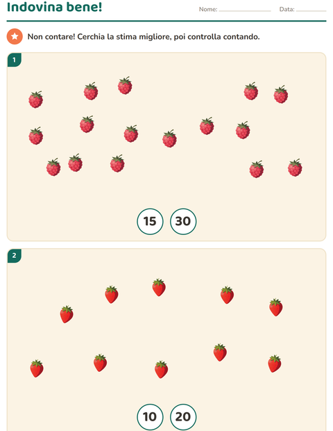 Anteprima della scheda di Contare con le immagini con Frutta per Scuola dell'infanzia (5-7 anni)