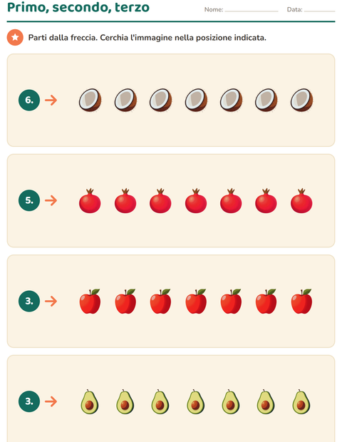 Anteprima della scheda di Contare con le immagini con Frutta per Scuola dell'infanzia (5-7 anni)