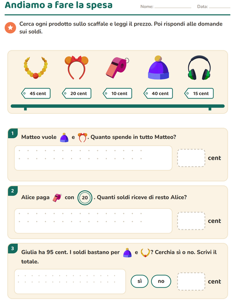 Anteprima della scheda di Contare le monete con Accessori per Scuola primaria classe seconda