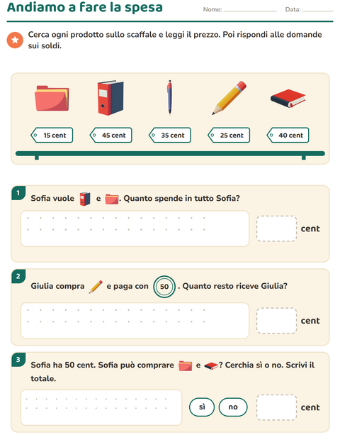 Anteprima della scheda di Contare le monete con Aula per Scuola primaria classe seconda