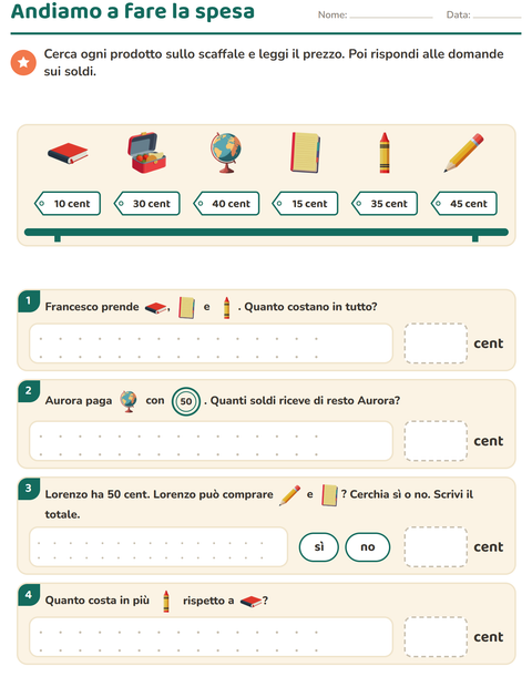 Anteprima della scheda di Contare le monete con Aula per Scuola primaria classe seconda