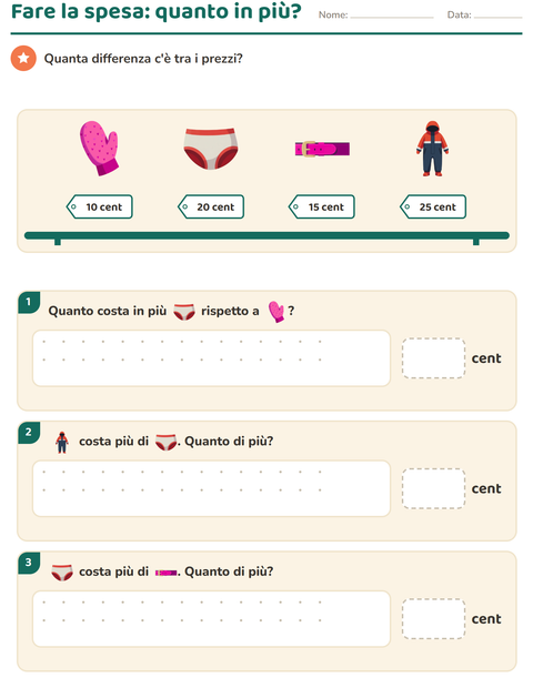 Anteprima della scheda di Contare le monete con Abbigliamento per Scuola primaria classe seconda