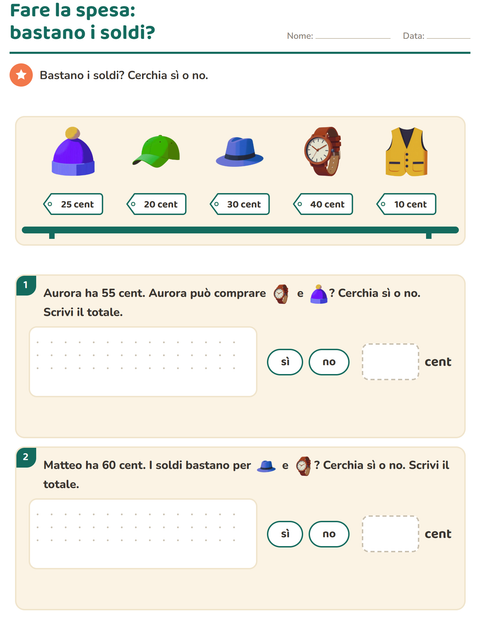 Anteprima della scheda di Contare le monete con Accessori per Scuola primaria classe seconda