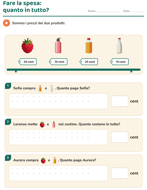 Anteprima della scheda di Contare le monete con Al supermercato per Scuola primaria classe seconda