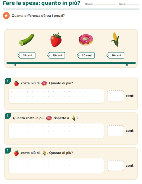 Anteprima della scheda di Contare le monete con Al supermercato per Scuola primaria classe seconda