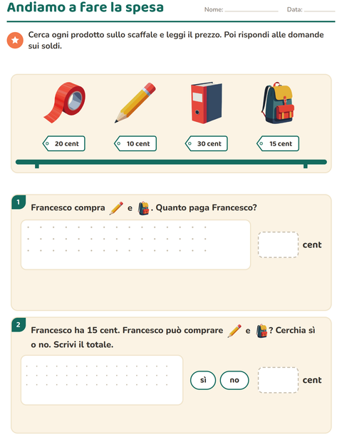 Anteprima della scheda di Contare le monete con Aula per Scuola primaria classe seconda