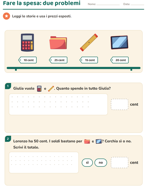 Anteprima della scheda di Contare le monete con Aula per Scuola primaria classe seconda