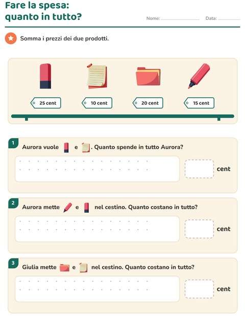 Anteprima della scheda di Contare le monete con Aula per Scuola primaria classe seconda