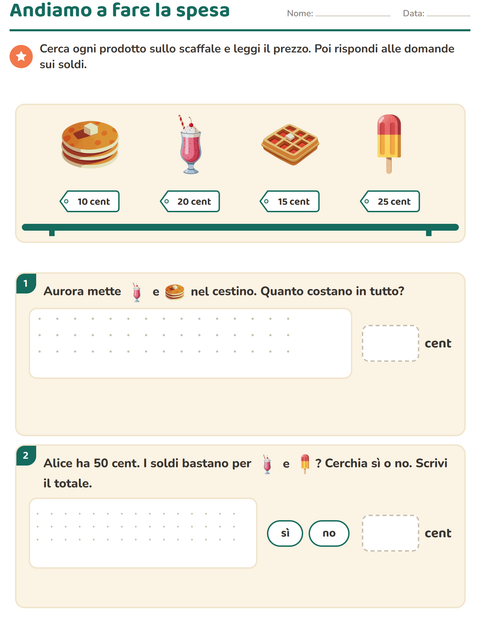Anteprima della scheda di Contare le monete con Dolci e dolciumi per Scuola primaria classe seconda