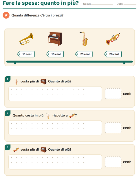 Anteprima della scheda di Contare le monete con Musica per Scuola primaria classe seconda