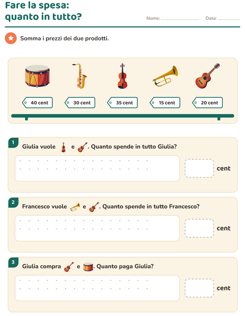 Anteprima della scheda di Contare le monete con Musica per Scuola primaria classe seconda
