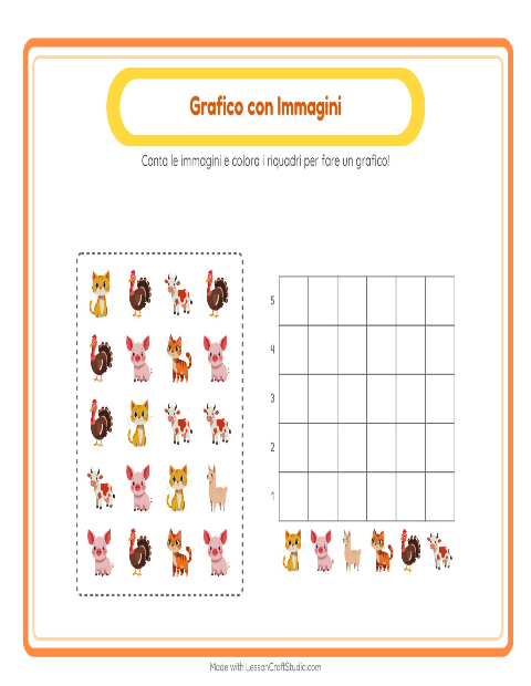 Anteprima della scheda di Conteggio Grafico con Animali della fattoria per Scuola dell'infanzia (5-7 anni)