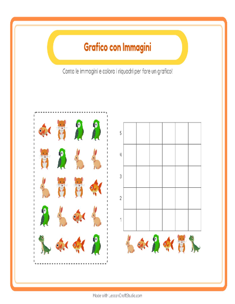Anteprima della scheda di Conteggio Grafico con Animali domestici per Scuola dell'infanzia (5-7 anni)