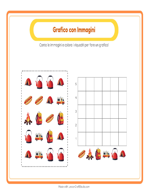 Anteprima della scheda di Conteggio Grafico con Campeggio per Scuola dell'infanzia (5-7 anni)