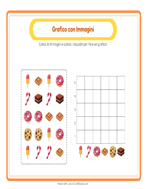 Anteprima della scheda di Conteggio Grafico con Dolci e dolciumi per Scuola dell'infanzia (5-7 anni)