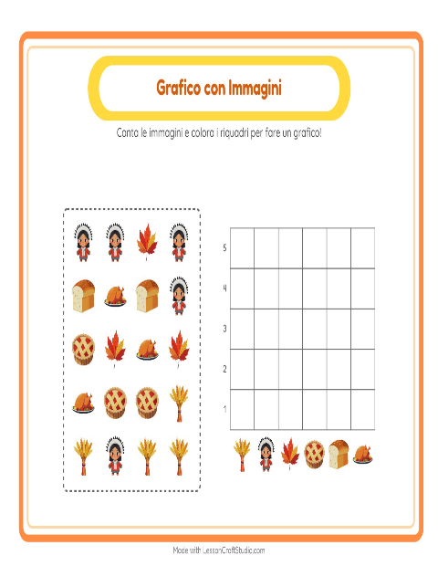 Anteprima della scheda di Conteggio Grafico con Giorno del Ringraziamento per Scuola dell'infanzia (5-7 anni)