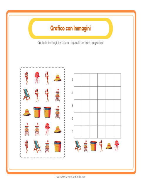Anteprima della scheda di Conteggio Grafico con Spiaggia per Scuola dell'infanzia (5-7 anni)