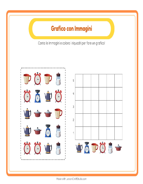 Anteprima della scheda di Conteggio Grafico con Utensili da cucina per Scuola dell'infanzia (5-7 anni)