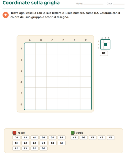 Anteprima della scheda di Coordinate sulla griglia per Scuola primaria classe seconda