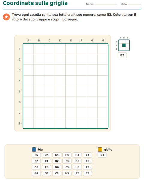 Anteprima della scheda di Coordinate sulla griglia per Scuola primaria classe seconda