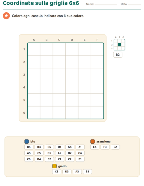 Anteprima della scheda di Coordinate sulla griglia per Scuola primaria classe seconda