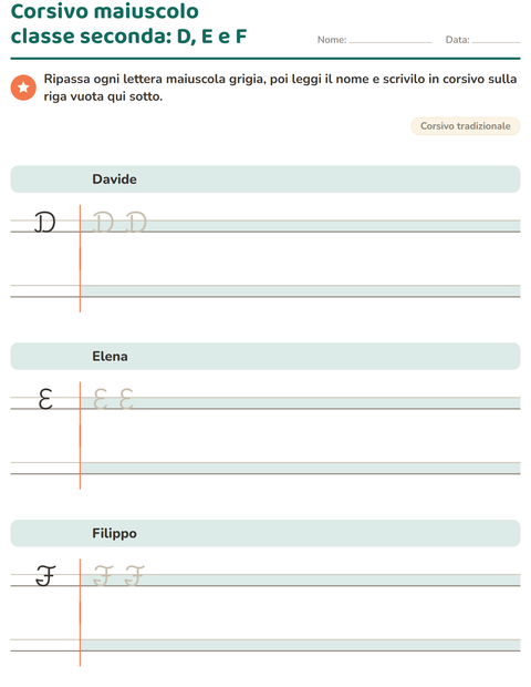 Anteprima della scheda di Corsivo per Scuola primaria classe seconda