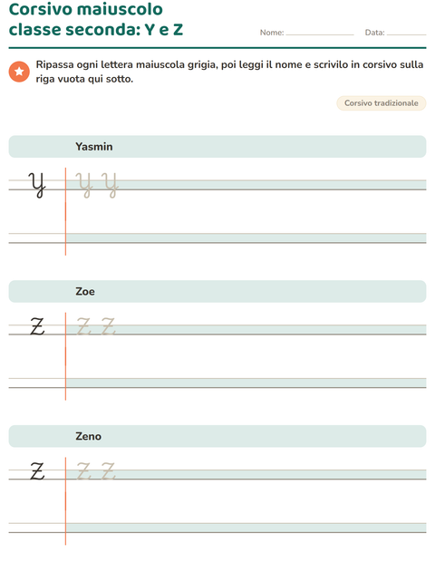 Anteprima della scheda di Corsivo per Scuola primaria classe seconda