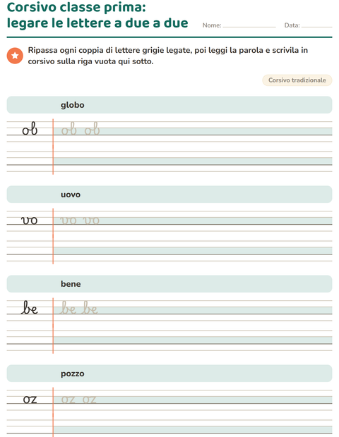 Anteprima della scheda di Corsivo per Scuola primaria classe seconda