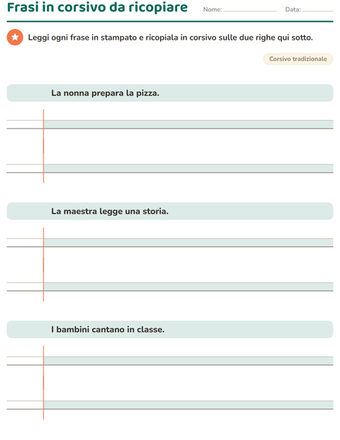 Anteprima della scheda di Corsivo per Scuola primaria classe terza